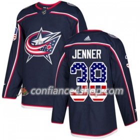 Adidas Maillot de Hockey Blue Jackets Boone Jenner 38 2017-2018 Bleu Marine USA Flag Fashion Authentic - Homme
